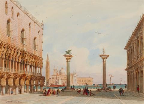 Carl Friedrich Heinrich Werner - Ansicht der Piazzetta in Venedig mit dem Dogenpalast und Blick auf Il Redentore