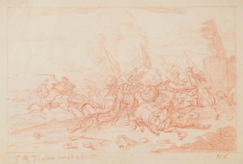 Georg Michael Tauber - Three red Chalk Drawings: Encampments and Cavalry Battles between the Emperors and the Turks