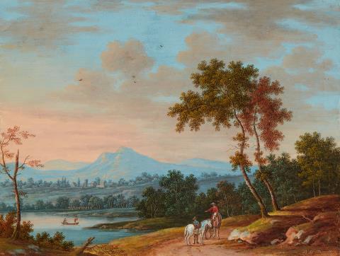 Johann Martin Däubler - Landscape with two Riders and two Boatmen