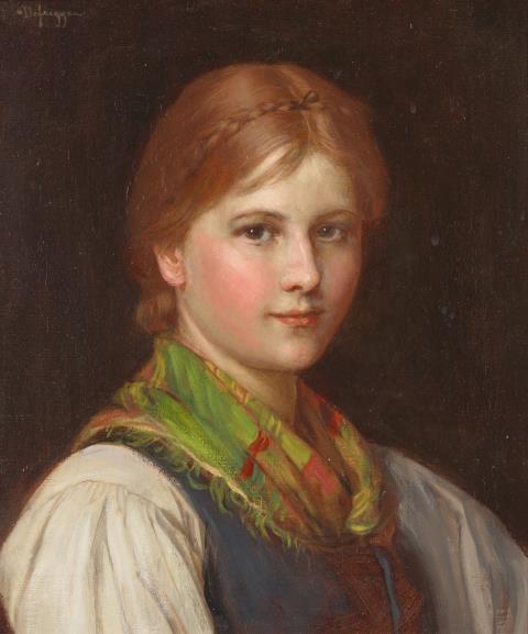 Franz von Defregger - Young Woman with colorful scarf