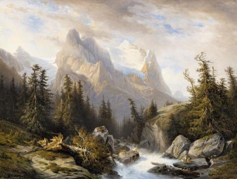 Francois Diday - Mountainous Landscape with the Rosenlaui Glacier
