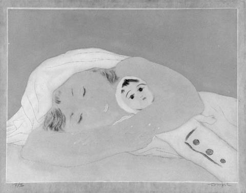Léonard Tsuguharu Foujita - Schlafendes Kind mit Puppe