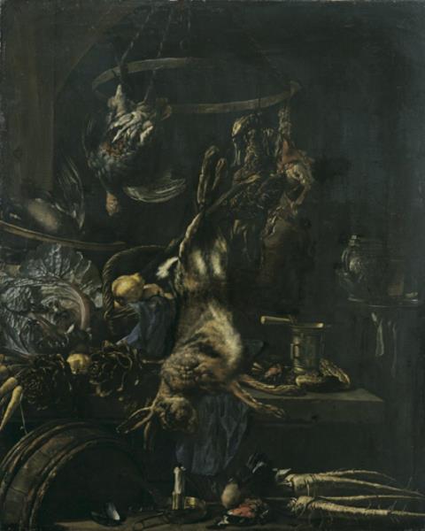 Cornelis van Lelienbergh - JAGDSTILLEBEN mit erlegtem Hasen, Wildgeflügel und Früchten.