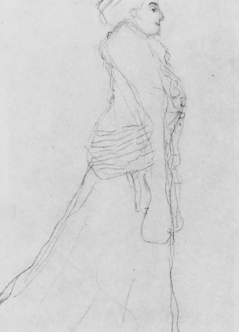Gustav Klimt - Bildnis Hermine Gallia. Stehend mit Boa im Profil nach rechts