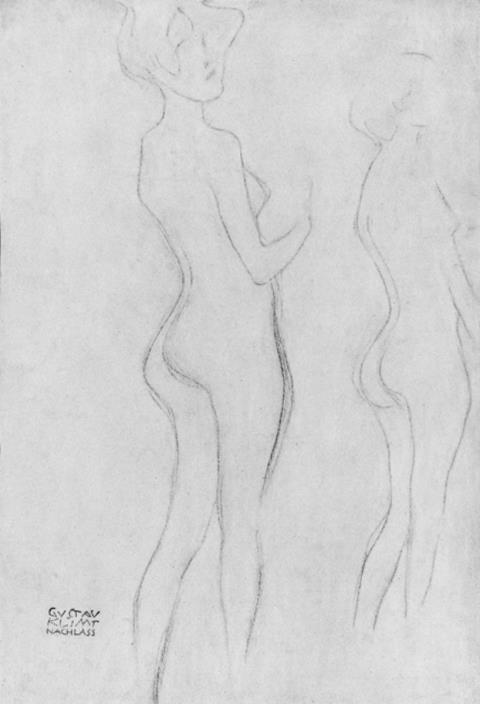 Gustav Klimt - Zwei Mädchenakte nach rechts