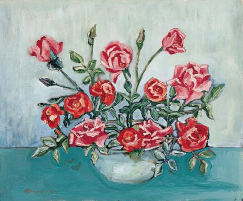 Hermann Max Pechstein - Blumenstilleben (Rote Rosen in einer Schale)