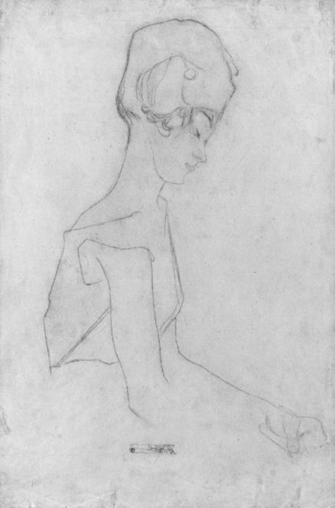 Egon Schiele - Studie nach seiner Schwester Gerti, im Profil nach rechts