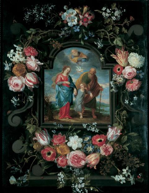 Jan Brueghel d. J. - BLUMENGESCHMÜCKTE KARTUSCHE MIT DER HEILIGEN FAMILIE.