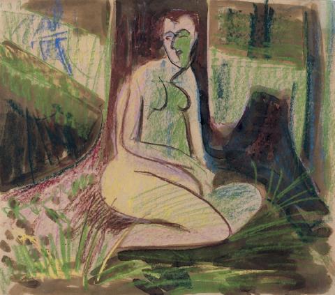 Ernst Ludwig Kirchner - Sitzender Akt im Wald vor Baum