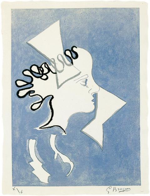 Georges Braque - Profil sur fond bleu