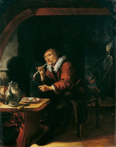 Abraham de Pape - WIRTSHAUSINTERIEUR MIT PFEIFERAUCHENDEM BAUERN.