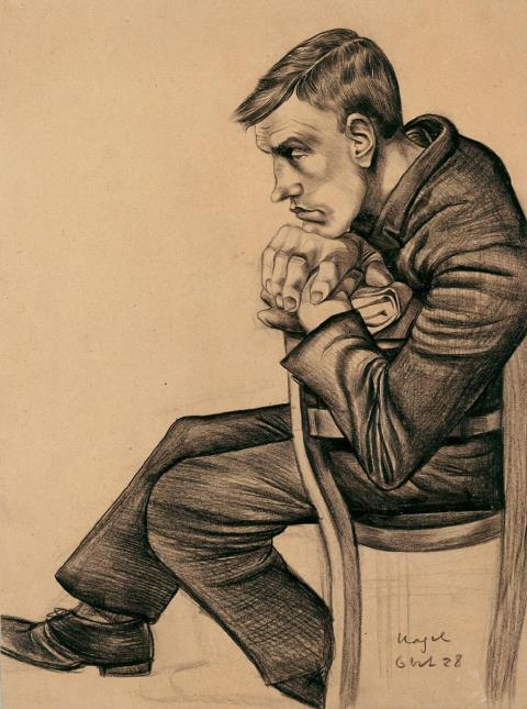 Hanna Nagel - Sitzender junger Mann mit aufgestütztem Kopf