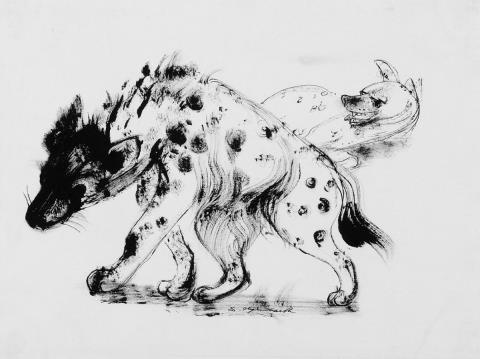 Josef Hegenbarth - Illustration zum Märchen der Gebrüder Grimm "Die drei Handwerksburschen". Hyänen