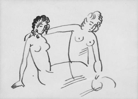August Macke - Zwei sitzende weibliche Akte (Lagernde nackte Mädchen)