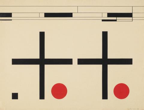Karl Peter Röhl - Komposition mit roten Kreisen
