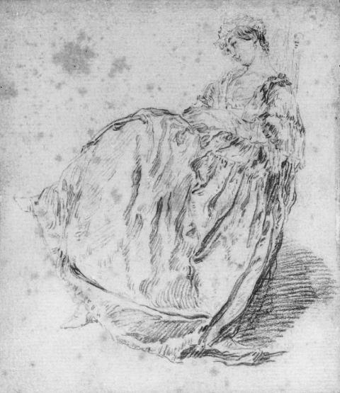 Antoine Watteau - STUDIE EINER SITZENDEN JUNGEN DAME.