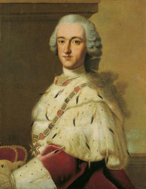  Südwestdeutscher Meister - BILDNIS DES JUNGEN KURFÜRSTEN KARL THEODOR VON DER PFALZ (1724-1799) MIT DER KETTE DES HUBERTUSORDENS.