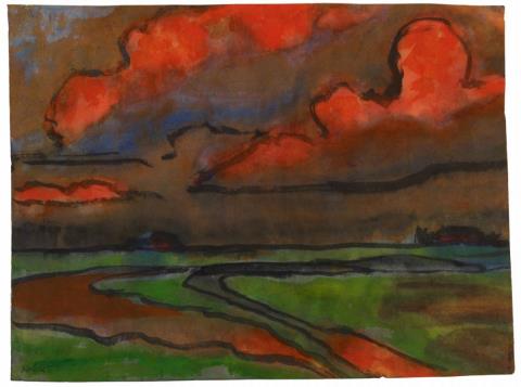 Emil Nolde - Marschlandschaft mit roten Wolken, Landschaft um Utenwarf
