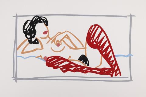 Tom Wesselmann - Fast Sketch with Red Stockings Nude