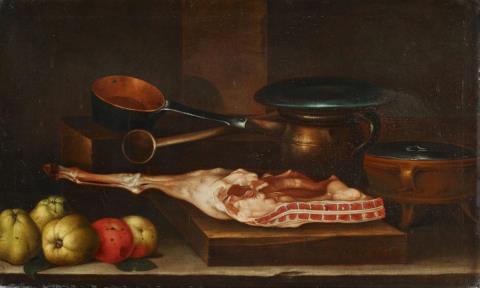 Spanish School, 17th century - STILL LIFE WITH A JOINT OF MEET, FRUITS AND JARS