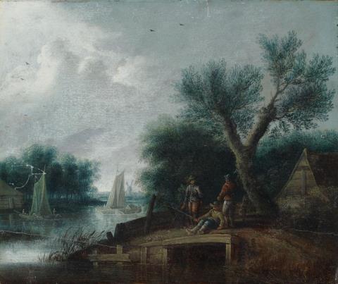 Anthonie Waterloo - RIVER LANDSCAPE WITH FISHERMEN