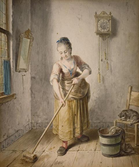 Willem Joseph Laquy - YOUNG WOMAN CLEANING THE FLOOR