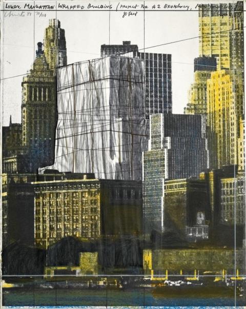 Christo - LOWER MANHATTAN WRAPPED BUILDING, PROJECT FOR 2 BROADWAY, NEW YORK