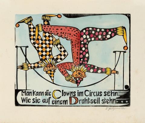 Conrad Felixmüller - ''Man kann die Clowns im Zirkus sehn...". ''Die Katze sieht zum Fenster raus'...'
