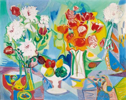 Curth Georg Becker - Flower Still-Life with Fruit