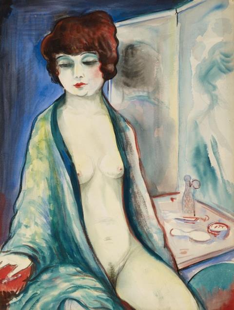 Alois Erbach - Female Nude before a Mirror. Verso: Elegant Couple
