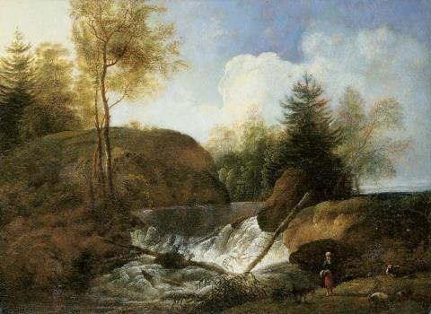 Johann Christian Klengel - LANDSCAPE WITH WATER FALL, SHEPHERDS AND SHEEPS