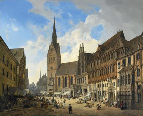 Domenico Quaglio the Younger - The Market Church of St. Georgii et Jacobi, the Market Place and the Town Hall in Hannover