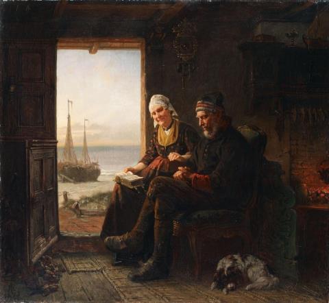 Rudolf Jordan - INTERIOR WITH AN AGED COUPLE AND A VIEW ON THE SEA