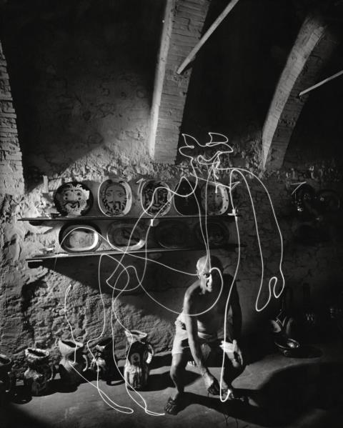 Gjon Mili - A CENTAUR DRAWN WITH LIGHT - PABLO PICASSO AT THE MADOURA POTTERY IN VALLAURIS, FRANCE