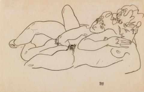 Egon Schiele - Zwei liegende Akte (Two Reclining Nudes)