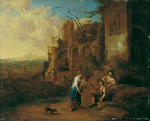 Gerard Hoet - ARCADIAN LANDSCAPE WITH RUINS AND PEASANTS