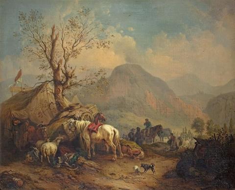  Schelfer - MOUNTAIN LANDSCAPE WITH RESTING TRAVELLERS