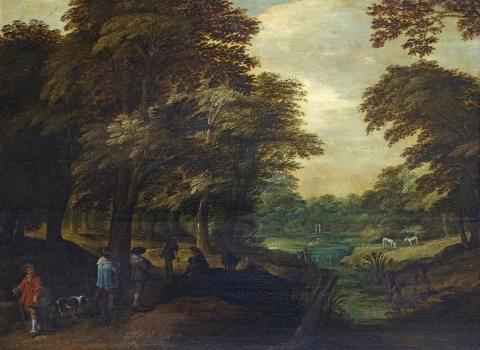 Jan Gerritsz. Stockman - WOODED LANDSCAPE WITH FIGURES AND ANIMALS