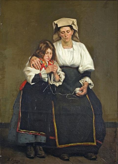  Belgian or French School - MOTHER AND DAUGHTER