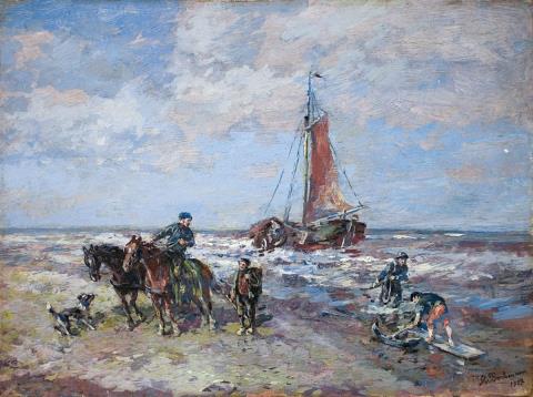 Gregor von Bochmann - BEACH WITH RIDERS AND SAILING-SHIP