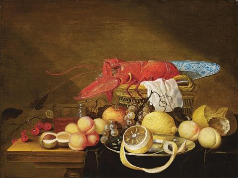 Guilliam Dandoy - FRUIT STILL LIFE WITH BREAD AND LOBSTER
