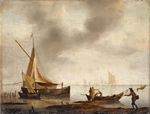 Jan van de Cappelle - COAST LANDSCAPE WITH FISHERMEN AND BOATS