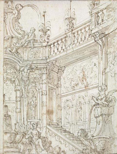 Giuseppe Galli Bibiena - VIEW OF STAIRS IN A CASTLE