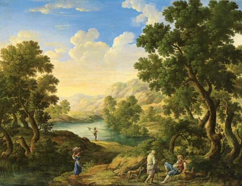  German School - LANDSCAPE WITH WANDERERS AND A YOUNG ANGLER
