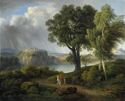 Johann Nepomuk Schödlberger - ARCADIAN LANDSCAPE WITH AN APPROACHING THUNDERSTORM ARCADIAN LANDSCAPE WITH CASTLE, RUIN AND BRIDGES