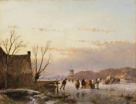 Andreas Schelfhout - WINTER LANDSCAPE WITH FROZEN RIVER