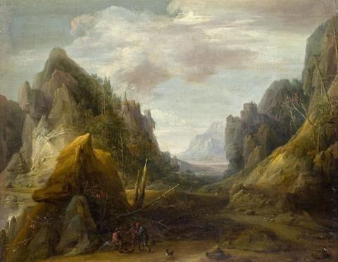 David Teniers the Younger, follower of - ROCKY LANDSCAPE WITH RESTING WANDERERS
