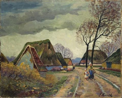 Eugen Kampf - MOTHER WITH DAUGHTER ON A VILLAGE ROAD