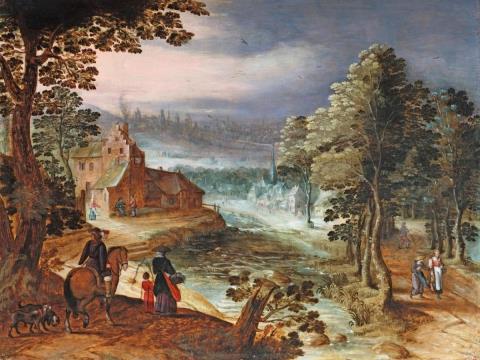 Tobias Verhaecht - HILLY LANDSCAPE WITH A VIEW ON A DISTAND TOWN