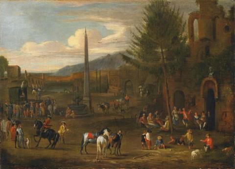 Mathys Schoevaerdts - A WIDE SQUARE WITH OBELISK AND A TRAVELLING THEATRE